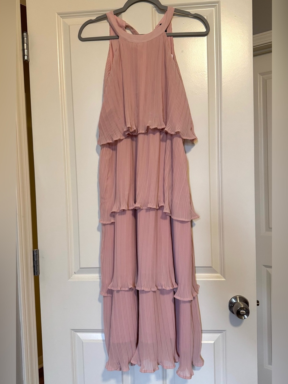 Sleeveless Pink Tiered Maxi Dress - Elegant Pleated Design